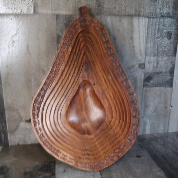 Pear Shaped Wood Collapsible Fruit Bowl Kitchen Decor Wooden - Picture 6 of 9